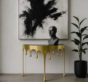 Mesa de Centro Moderna de Latón Melting Moments con Tapa de Vidrio Templado y Diseño de Goteo para Muebles de Sala de Estar - Product Image 3