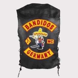 Gilet de moto en cuir véritable noir pour homme, veste de motard, gilet en cuir noir Bandidos pour homme - Product Image 1