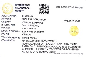 พลอยแซฟไฟร์สีเหลืองทรงรีธรรมชาติ 3.85 กะรัต สำหรับทำเครื่องประดับและแหวน YSON-44 - Product Image 6