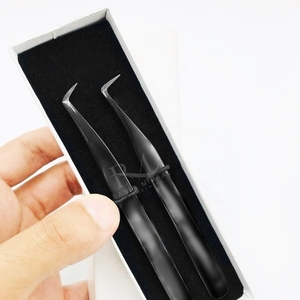 <b>Black</b> Plasma Coated Eyelash Tweezer 90 Degree And 45 Degree <b>Boot</b> Volume Point Tweezer And Double Tweezers White Card Box Packing - Product Image 6