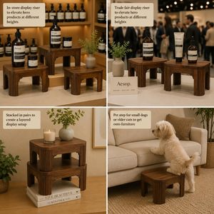<b>Wood</b> Scalloped Stepping <b>Stool</b> | <b>Step</b> <b>Stool</b>, Plant Stand, Footrest & Accent Piece - Product Image 4