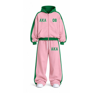 Conjunto Deportivo de Invierno para Hombre Alpha Kappa Alpha 1908, Color Rosa, Estampado Acid Wash, 2 en 1, Sudadera con Capucha y Pantalones Deportivos, Manga Larga, Estilo Casual - Product Image 2