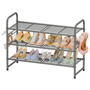 Classic Design <b>Metal</b> Wire <b>Grid</b> Shoe Rack Organizer Free Standing Entryway Closet Storage Shelf White Finish Holds Shoes Stand - Product Image 3