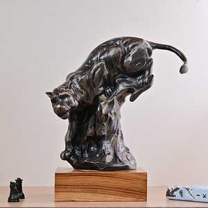 Exquisite Brass Panther Sculpture Handmade Artistic Animal <b>Figure</b> Eco-Friendly Durable Contemporary Tabletop Decor Living Room - Product Image 2