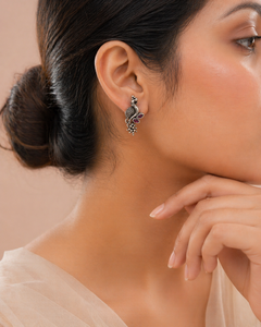Vintage 925 Silver Floral Drop <b>Earrings</b> with Zircon Inlay Women's Wedding & Party Jewelry - Product Image 1