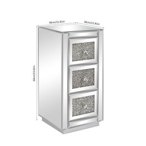FCH 3-Drawer <b>Mirrored</b> Nightstand with Crystal Accent Silver <b>Side</b>/End <b>Table</b> for Bedroom or Living Room - Product Image 4