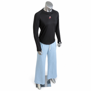 Ensemble de sport unisexe en polyester : Haut de course à manches longues raglan noir et pantalon de survêtement bleu clair à jambes larges, avec cordon de serrage, coupe ample - Product Image 3
