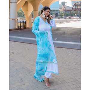 Ensemble de costume décontracté en coton blanc et bleu, tissu en mousseline, taille XS - Product Image 2