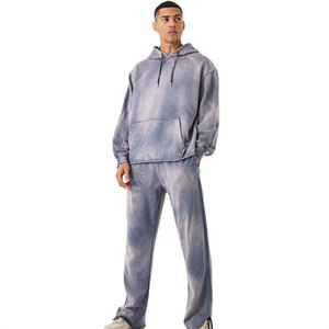Ensemble de survêtement décontracté et tendance pour homme, grande taille, respirant, effet délavé, avec sweat à capuche et pantalon de jogging, idéal pour l'entraînement et le streetwear. - Product Image 5