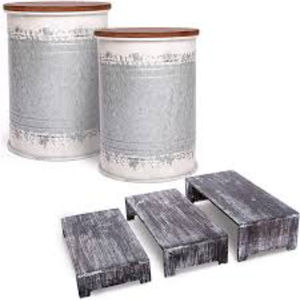 Ensemble de 2 tabourets de rangement industriels blancs en métal style ferme avec couvercles amovibles en bois de pin, tables d'appoint en fer galvanisé en promotion - Product Image 3