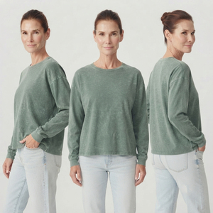T-shirt décontracté en coton à manches longues et col rond pour femme, coupe ample, couleur unie, respirant, idéal pour l'été, effet délavé - Product Image 6