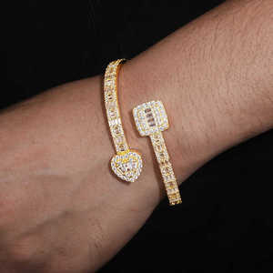 Luxury <b>Solid</b> <b>Gold</b> Lab Grown Diamond Baguette Heart Square Bypass <b>Bangle</b> Asymmetric Open Cuff Bracelet Fine Jewelry Women's IGI - Product Image 3