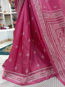 Sari de Seda Rosa con Bordado Kantha, Origen Bangalore, Estilo Tradicional, Secado Rápido, para Bodas y Diwali - COLECCIÓN ASHMITA - Product Image 3