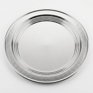 Handmade <b>Large</b> MDF Platter SS304 36 cm Mirror Polish Ripple Border Reva Ringed Hammered Design for Home Decor Hotels Weddings - Product Image 1