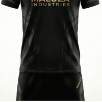 Conjunto de Entrenamiento de Fútbol Profesional Unisex, Jersey y Pantalones Cortos de Fútbol con Estampado Personalizado, Transpirables, UPF 50+, Talla Grande, Negro y Dorado, Deportivo