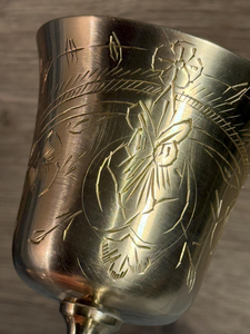 Handcrafted Brass Engraved <b>Goblet</b> Floral Etched Wine <b>Glass</b> Vintage Long Stem Metal Chalice Luxury Table Decor - Product Image 4