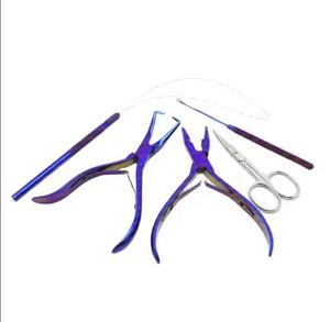 Kit profesional de 4 piezas de acero inoxidable con revestimiento morado para extensiones de cabello y herramientas de abalorios para uso en salón con microanillos - Product Image 1