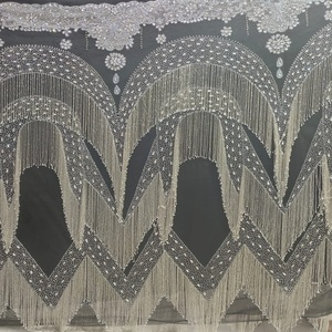 Luxury Eco-Friendly Traditional Elegant Heavy Beaded <b>Rhinestone</b> Embroidery Floral Lace <b>Fabric</b> Spandex/Nylon Mesh Handmade Custom - Product Image 3