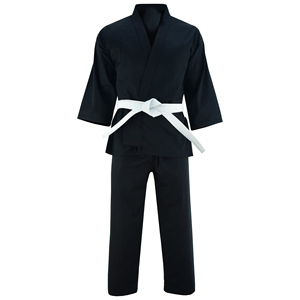 Uniforme de karaté noir pour adultes unisexe, 100% coton, vêtements d'entraînement durables, coupe régulière, ceinture blanche incluse - Product Image 2