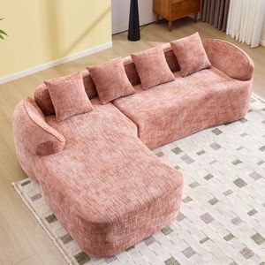 Divano a L in ciniglia rosa, compresso, con spugna ad alta elasticità, confortevole per qualsiasi soggiorno - Product Image 4