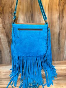 Bolso Estilo Saddle Bag con Diseño de Colibrí, Libélula y Flor Tallados y Pintados a Mano Alrededor de una Piedra Turquesa - Product Image 4