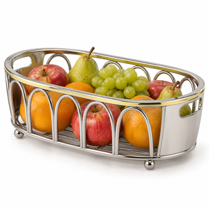 Cesta de frutas moderna de metal diseñada para una mesa de comedor elegante y la organización del hogar. Esta elegante cesta de almacenamiento abierta. - Product Image 1
