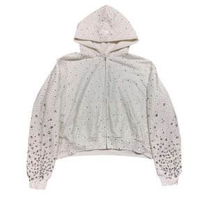 Top Selling <b>White</b> Rhinestone <b>Zip</b> <b>Up</b> Hoodie Unisex Full Bling Oversized Fleece Sweatshirt Streetwear - Product Image 1