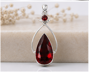 Natural Garnet Silver Pendant, 925 Sterling Silver Gemstone <b>Necklace</b>, Handmade January Birthstone Jewelry, Red Garnet Pendant - Product Image 4