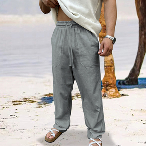 Men's Cotton Linen <b>Pants</b> Basic Versatile Fashion Loose <b>Pants</b> Male Breathable Solid Casual Drawstring Jogger Baggy Trousers - Product Image 5