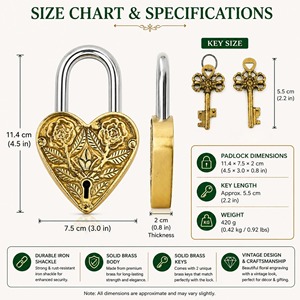 Heart Shaped Design <b>Padlock</b> Top Quality Rose Design Handmade <b>Padlock</b> Traditional Brass Polished With 2 Key Main Door Home Safety - Product Image 4