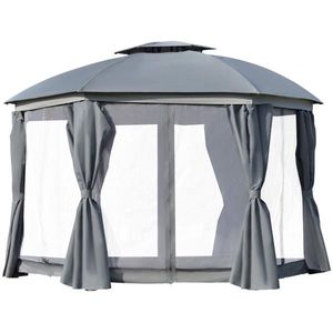 Gazebo a Cupola per Patio 144x144 Pollici con Doppio Tetto, Rete Esterna e Pareti Laterali con Tende Zip 144x144 Pollici - Product Image 1