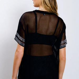 Maillot de football américain personnalisé haut de gamme pour femme, orné de strass, coupe oversize streetwear, crop top carré, maillot transparent orné de cristaux - Product Image 2