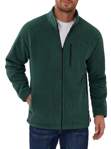 Veste en polaire vert olive pour homme, fermeture éclair intégrale, col montant, coupe décontractée, coupe-vent, vêtements d'extérieur, saison hivernale, coupe régulière, doublure en sherpa - Product Image 2