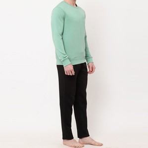 Ensemble de survêtement décontracté pour homme, couleur unie, vert menthe, col rond, avec pantalon noir, coupe régulière, pour le printemps - Product Image 5