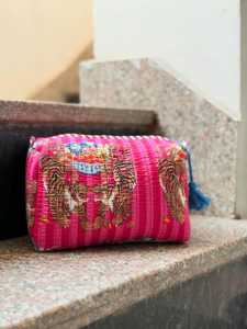 <b>Small</b> for Bohemian Tiger Animal Print Cotton Eco-Friendly Waterproof Cosmetic <b>Bag</b> Tassel Zipper Portable <b>Travel</b> Makeup Pouch - Product Image 1