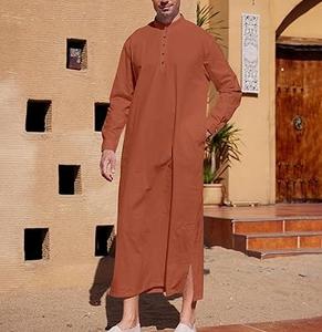 Túnica Holgada Extra Grande para Hombre, Estilo Dubai, Color Liso, Ropa Musulmana Islámica Marroquí, Thobe Daffah Étnico, Transpirable - Product Image 2
