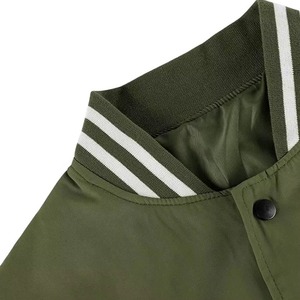 Women's Olive Green Varsity Jacket Full Sleeve Contrast Color Solid Pattern Turn-<b>down</b> Collar Zipper Closure Autumn Wear - Product Image 2