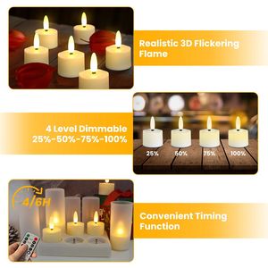 Set di 6 Luci LED Ricaricabili Senza Fiamma con Effetto Tremolante, Base di Ricarica, Telecomando e Timer per Decorazioni di Halloween e Natale - Product Image 4