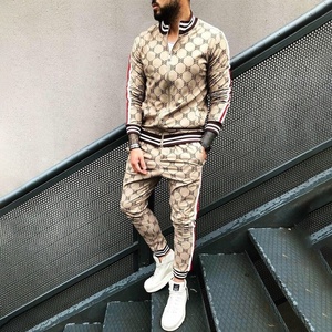 Factory Sale Men's Urban Front Zipper Enclosure Track Suit With Ribbed Hem Cuffs Zip <b>Up</b> Printed Fabric Sublimated Sweat Suit Set - Product Image 3