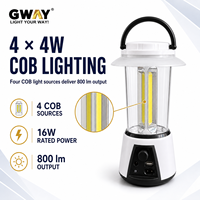 Lampe d'urgence solaire rechargeable 4 COB LED avec sortie USB, radio FM, allumage automatique en cas de panne de courant, lanterne de camping portable