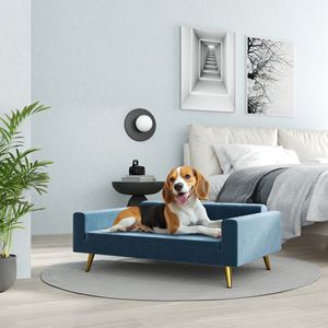 Canapé pour chien en velours moderne, lit pour animaux de compagnie en forme de beignet, pour chiens de petite à moyenne taille, bleu foncé - pour la saison d'automne - Product Image 2