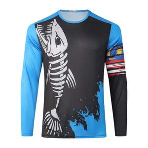 Camiseta de Pesca Personalizada con Diseño de Esqueleto de Pez, Protección UV, Impermeable, UPF 50, Jersey de Pesca de Poliéster Sublimado, MOQ Bajo - Product Image 1