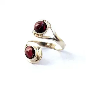 925 <b>Sterling</b> <b>Silver</b> Natural Garnet Round & Oval Statement Stone <b>Ring</b> <b>Adjustable</b> Gemstone Jewelry for Party Wear - Product Image 1