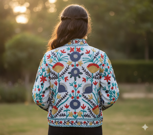 Chaqueta corta de invierno estilo waffle Suzani, chaqueta bordada, talla única, abrigo para fiestas. - Product Image 2