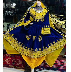 Nuevo Diseño Personalizado, Vestido Pathani de 2 Piezas con Estampado Elegante y Bordado, Traje con Pantalón Shalwar, Conjunto de Vestidos Afganos Transpirables - Product Image 1