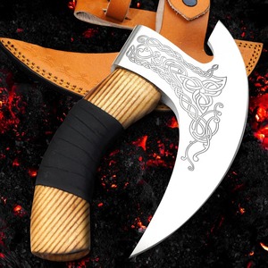Coupe-pizza en acier au carbone, avec étui en cuir, style Viking, pour hacher, multi-usages, en bois de frêne - Product Image 4