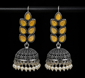 Indian Bohemian Floral Teardrop Brass Antique <b>Silver</b> Plated Yellow Onyx Statement Drop <b>Earrings</b> for Women Wholesale Supplier - Product Image 3