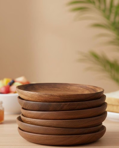 Platos Redondos de Madera Clásicos Hechos a Mano, Juego de Vajilla Ecológica de Grado Alimenticio de 6-10 Piezas - Product Image 4