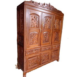 Indian Luxury Antique Royal Wardrobes For <b>Bed</b> Room Modern Natural Floral Hand Carved Wooden Storage <b>Cabinet</b> Almirah Wholesale - Product Image 3