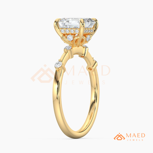Classic Asscher Cut <b>Solitaire</b> <b>Ring</b> in 14kt Yellow Gold – Multi-Stone Accented Bridal Band - Product Image 6